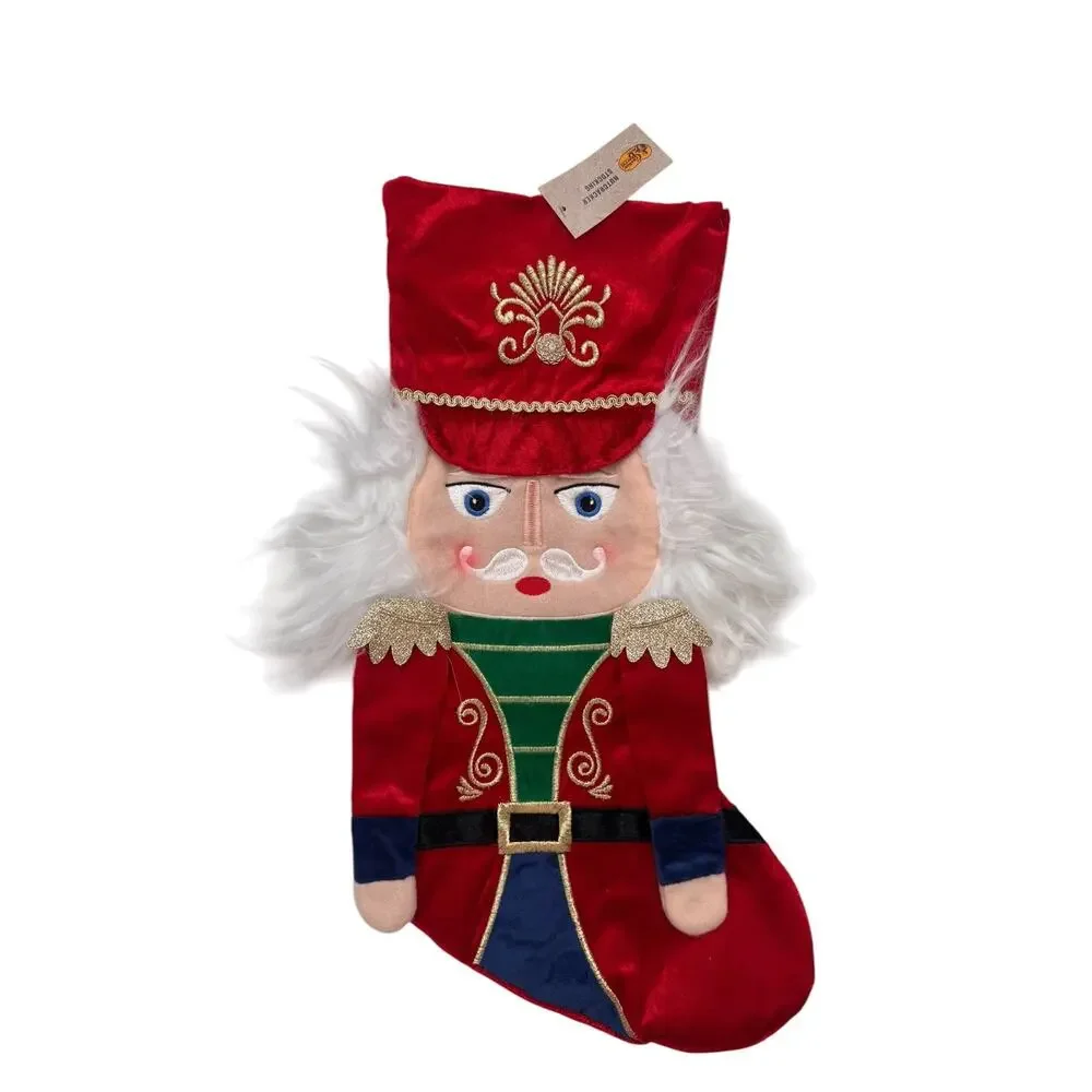 CRACKER BARREL *NEW* Nutcracker Christmas Stocking  Red Appliqué Embroidered